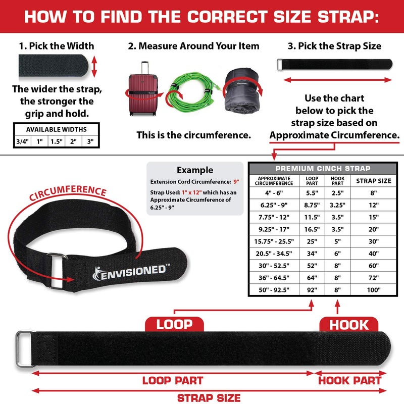 ENVISIONED Premium Cinch Straps with Stainless Steel Metal Ring (Buckle), Reusable Durable Hook and Loop, Multipurpose Securing Straps 3/4" x 8" - 8 Pack Plus 2 Bonus Origional Cinch Straps - Image 2
